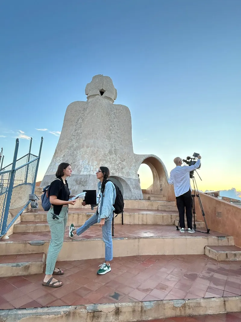Filming at Casa Milà for “Eva Longoria: Searching for Spain”.